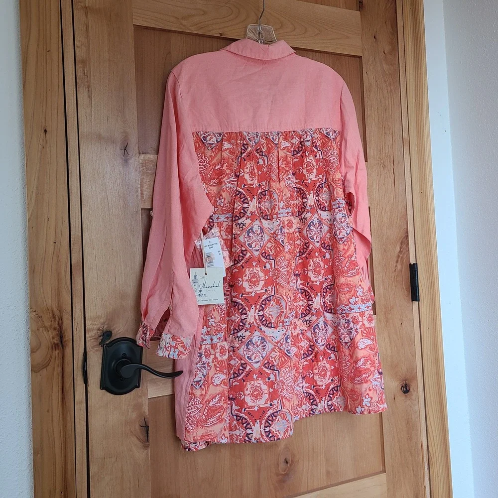NWT Caffe Marrakesh 1X  Peach Boho Blouse Button Front Bohemian Quiet Luxury XXL - Picture 6 of 8